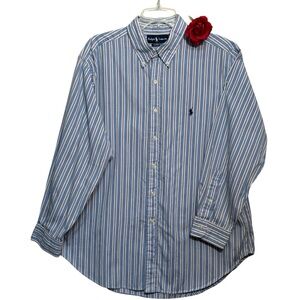 Ralph Lauren Classic Fit Blue Label blue white wine stripe button down shirt 17